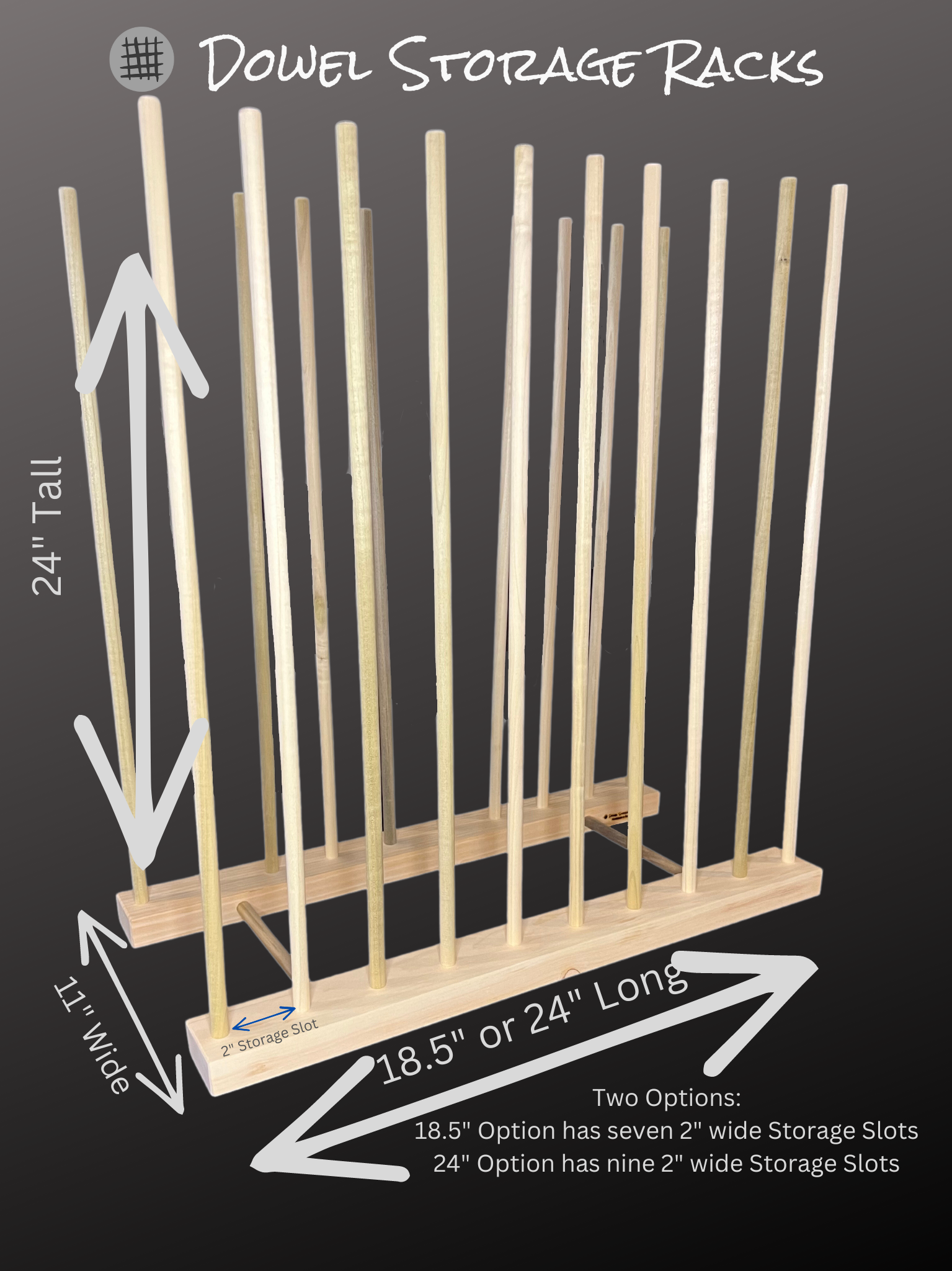 Art Storage Rack with 24” Tall Dowels - Optional Locking Caster Wheels